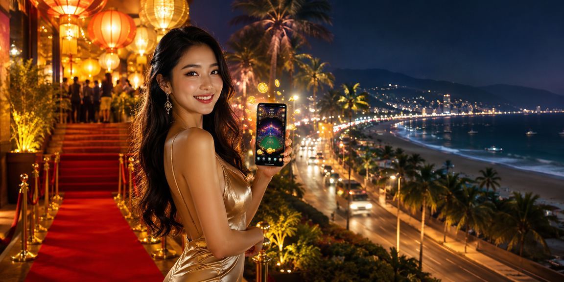 Ứng dụng 6969 trên điện thoại với cảnh phố đèn lồng Hội An về đêm